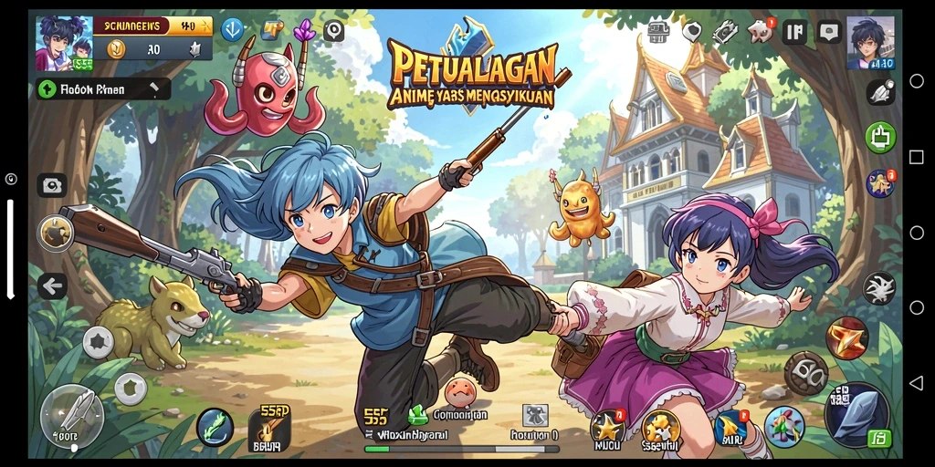 Tampilan gameplay seru dengan karakter Anime beraksi.