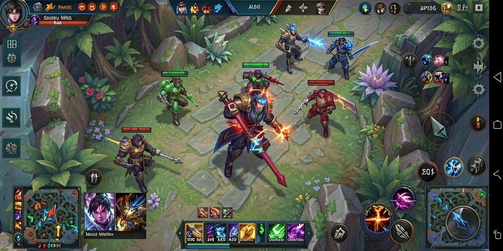 Screenshot gameplay API36 menampilkan pertempuran yang seru dan strategis di arena.