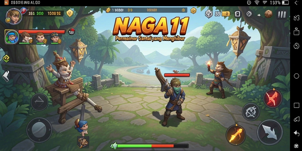 Screenshot gameplay NAGA11 yang penuh warna dan menarik.