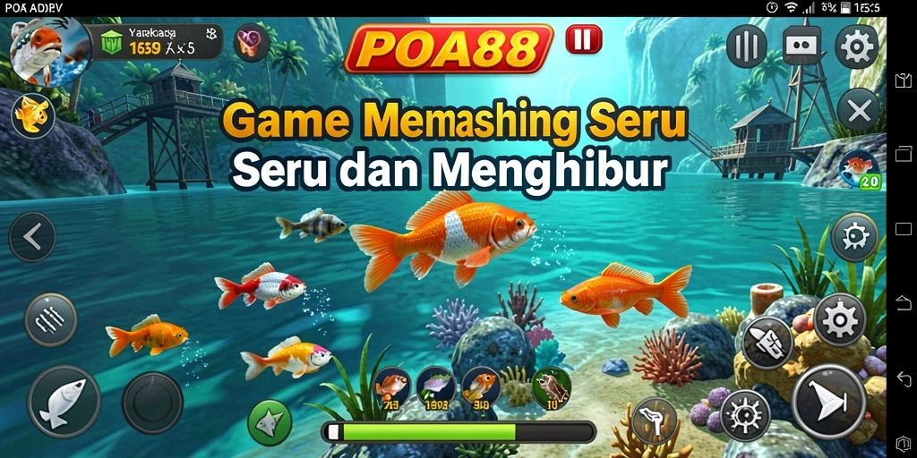 Screenshot POA88 menampilkan pemain yang sedang memancing di lokasi indah.