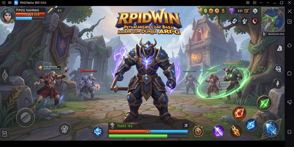 Tampilan aksi seru dalam gameplay RPIDWIN dengan karakter berkelahi melawan monster.