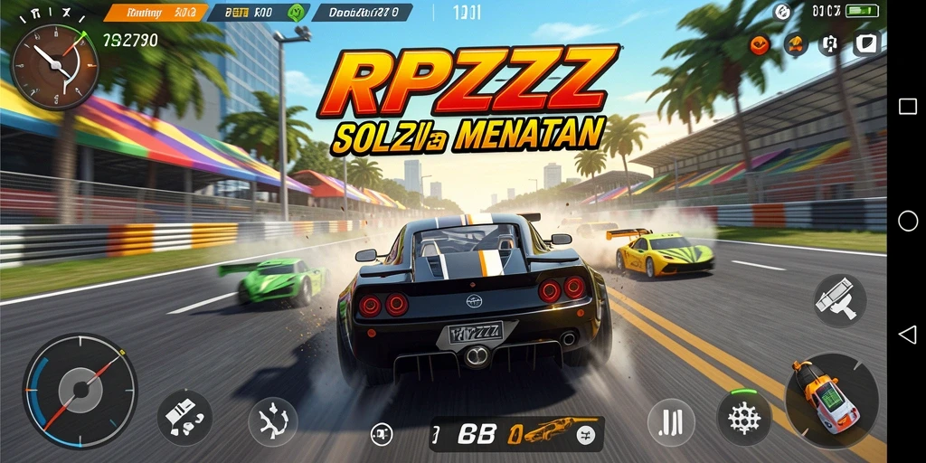 Screenshot gameplay RPZZZ menampilkan balapan yang mendebarkan dan atmosfer yang realistis.
