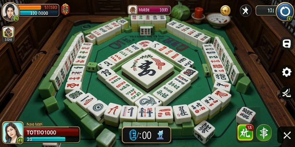 Screenshot TOTO1000 menampilkan aksi gameplay Mahjong yang seru.